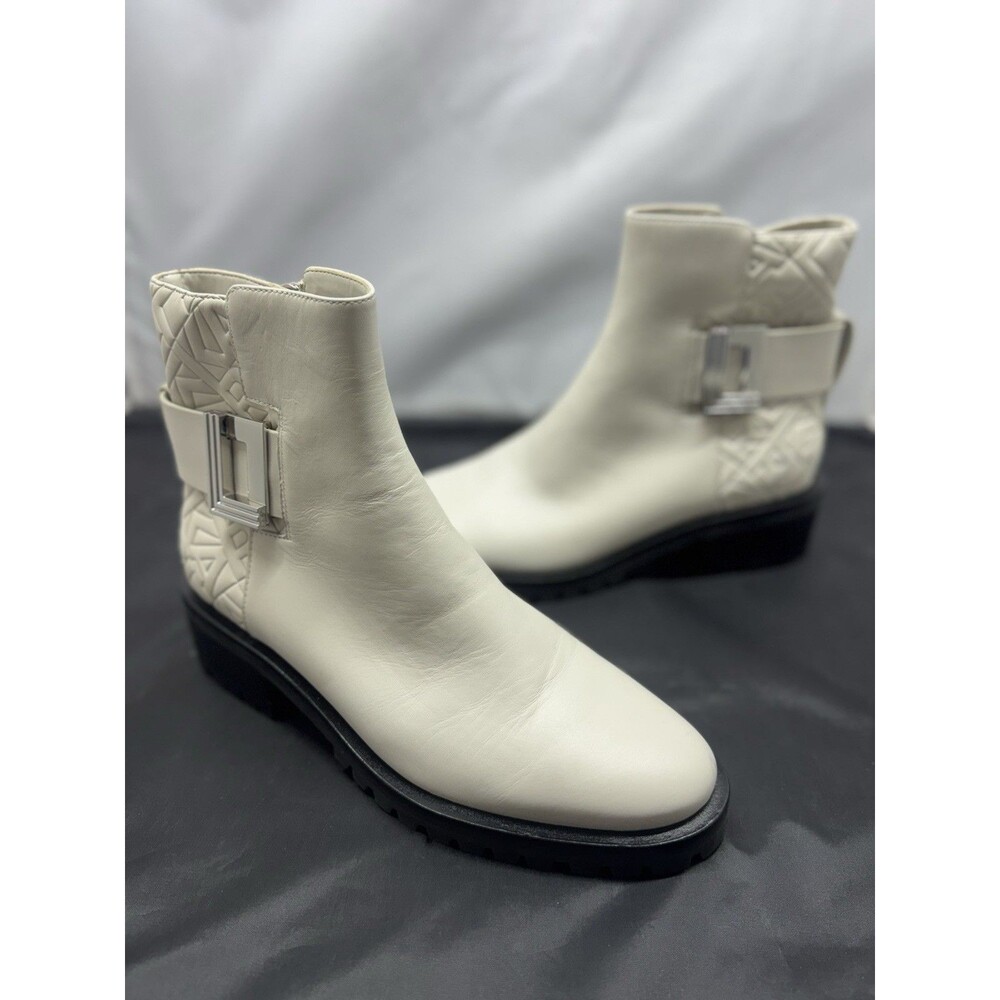 Karl Lagerfeld Paris Vara Buckled Zip Ankle Boots White Women’s 9.5